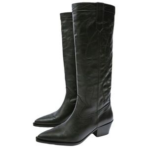 Zara Black Leather Embroidered Cowboy Boots 39